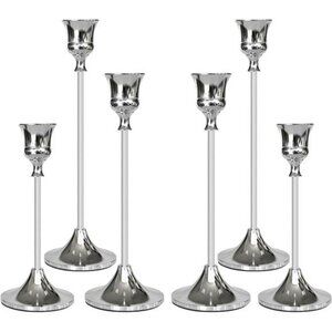Silver Taper Candlestick Holders Set of 6 Elegant Candle Holder Home Wedding Dec